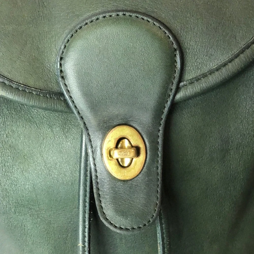 Vintage COACH Bottle Green Leather Large Weekend Backpack COA USA 9943